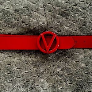 Valentino Red Belt with Iconic V Logo